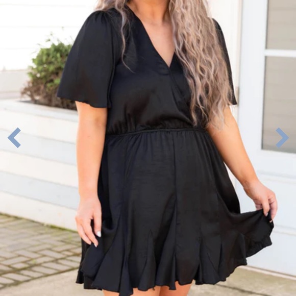 Chic Soul Dresses & Skirts - Chic Soul XL Black Satin Surplice Dress Short Flowy Sleeves